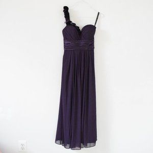 BILL LEVKOFF Purple One Shoulder Chiffon Bridesmaid Maxi Gown Dress | Size XS